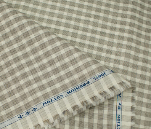 Arvind Men's Cotton Checks Unstitched Shirting Fabric (Cream)