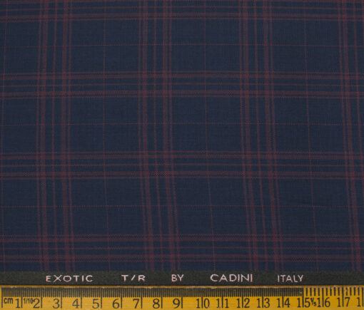Cadini Men's Polyester Viscose Checks 3.75 Meter Unstitched Suiting Fabric (Royal Blue)