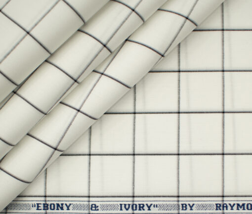 Raymond Men's Premium Cotton Checks 2 Meter Unstitched Shirting Fabric (White & Black)
