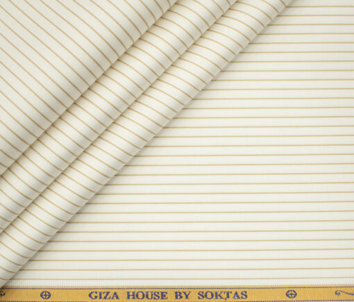 Soktas Men's Giza Cotton Striped 2 Meter Unstitched Shirting Fabric (Milky White & Brown)