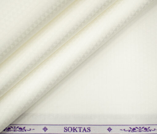 Soktas Men's Giza Cotton Jacquard 2 Meter Unstitched Shirting Fabric (White)
