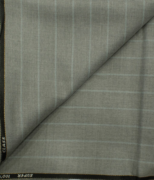 J.Hampstead Men's Wool Stripes Super 100's 1.30 Meter Unstitched Trouser Fabric (Light Grey)