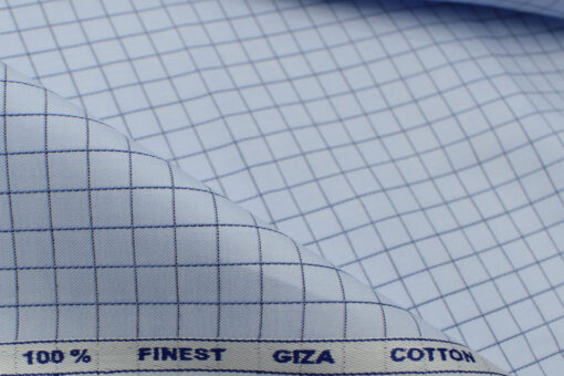 Tessitura Monti Men's Giza Cotton Checks 2.25 Meter Unstitched Shirting Fabric (Sky Blue)