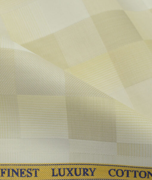 Soktas Men's Giza Cotton Checks 2.25 Meter Unstitched Shirting Fabric (White & Beige)