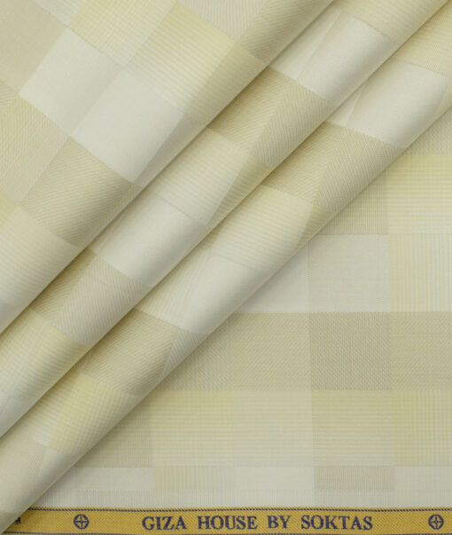 Soktas Men's Giza Cotton Checks 2.25 Meter Unstitched Shirting Fabric (White & Beige)