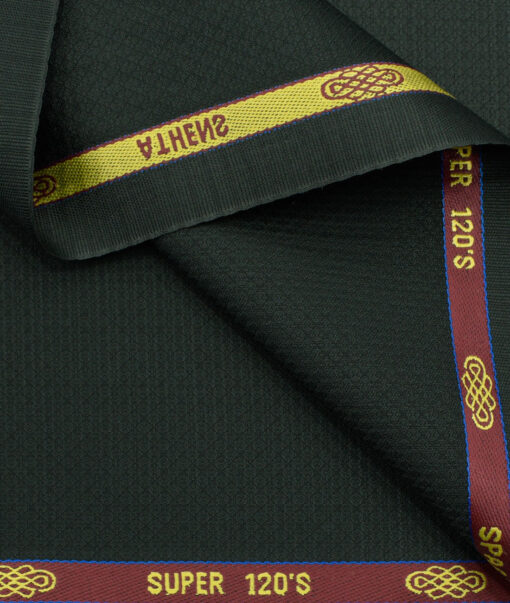 Spaadaa Men's Wool Structured 3.75 Meter Unstitched Suiting Fabric (Dark Pine Green)