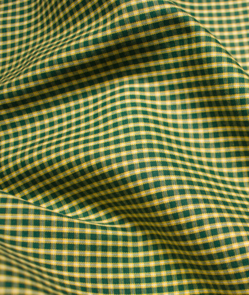 Raymond Men's Premium Cotton Checks Unstitched Shirting Fabric (Yellow & Green)