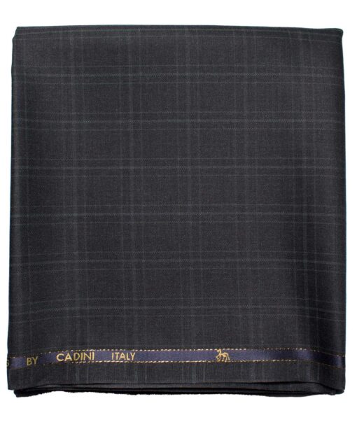 Cadini Men's  Wool Checks Super 90's 1.25 Meter Unstitched Trouser Fabric (Dark Grey)