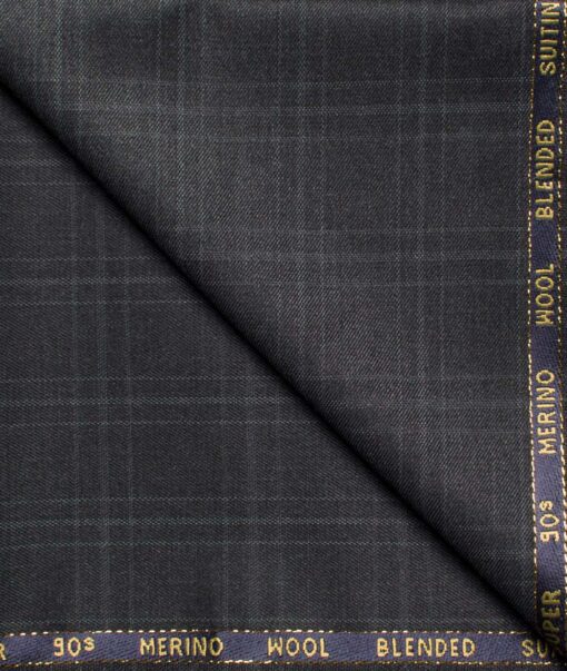 Cadini Men's  Wool Checks Super 90's 1.25 Meter Unstitched Trouser Fabric (Dark Grey)