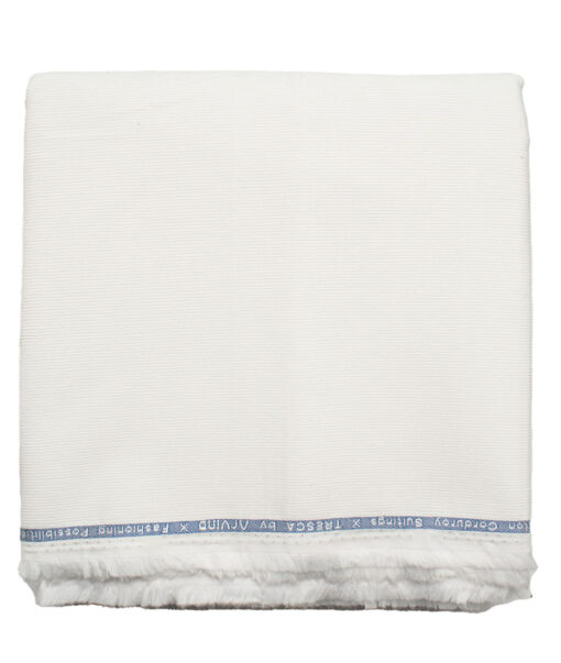 Arvind Tresca Men's Cotton Corduroy Stretchable  Unstitched Trouser Fabric (White)