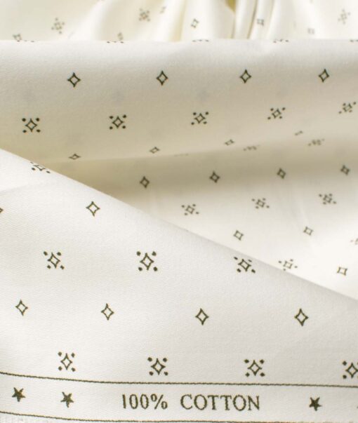 Cotton Universe Men's Premium Cotton Printed  Unstitched Shirting Fabric (Off-White & Green)