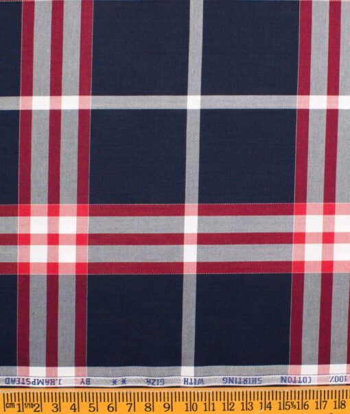 J.Hampstead Men's Giza Cotton Checks  Unstitched Shirting Fabric (Dark Blue & Red)