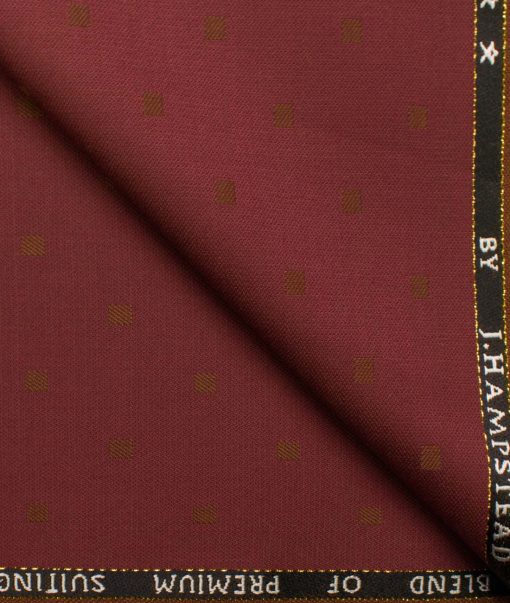 J.Hampstead Men's Wool Self Design Super 90's 1.30 Meter Unstitched Trouser Fabric (Red)