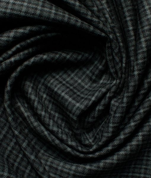 Ocm Men's Acrylic Wool Checks 2.25 Meter Unstitched Shirting Fabric (Grey & Black)