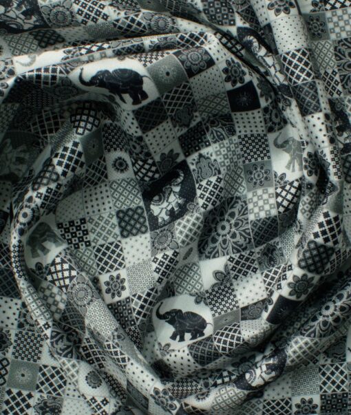 Nemesis Men's Giza Cotton Printed 2.25 Meter Unstitched Shirting Fabric (White & Grey)