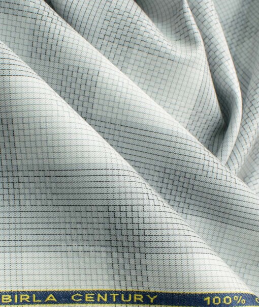 Birla Century Men's Giza Cotton Checks 2.25 Meter Unstitched Shirting Fabric (White & Grey)