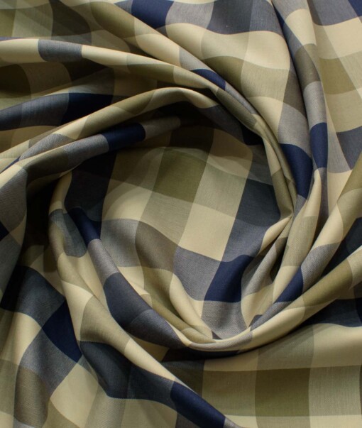 Luthai Men's Giza Cotton Checks 2.25 Meter Unstitched Shirting Fabric (Beige & Brown)