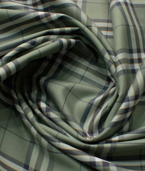 Soktas Men's Giza Cotton Checks 2.25 Meter Unstitched Shirting Fabric (Sage Green)