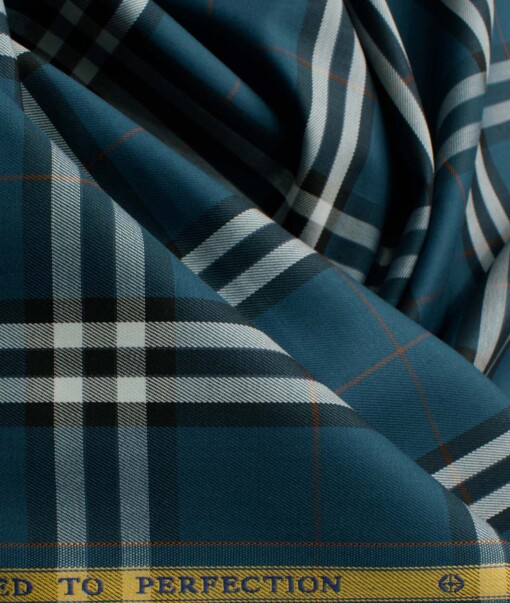 Soktas Men's Giza Cotton Checks 2.25 Meter Unstitched Shirting Fabric (Nile Blue)