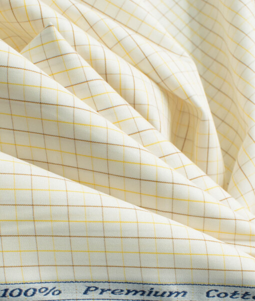 Arvind Men's 60's Premium Cotton Checks 2.25 Meter Unstitched Shirting Fabric (Cream)