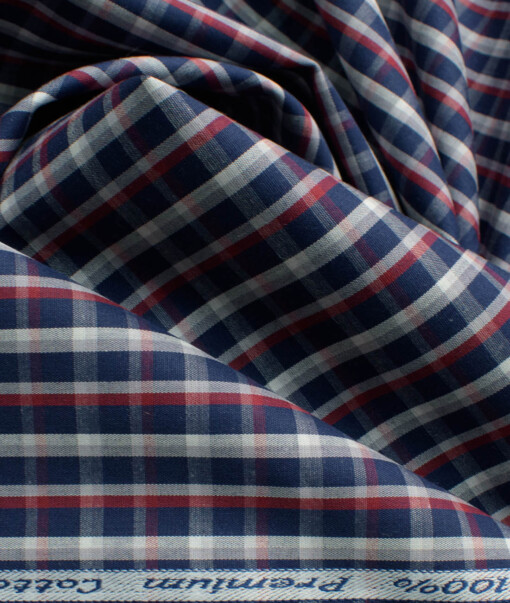 Arvind Men's 60's Premium Cotton Checks 2.25 Meter Unstitched Shirting Fabric (Dark Blue)
