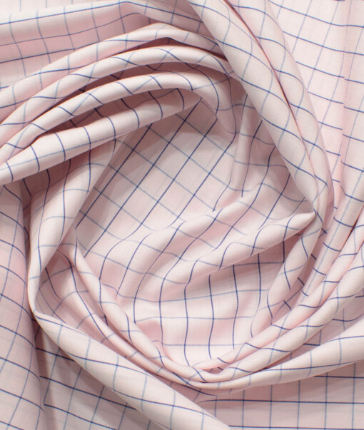 Arvind Men's 60's Premium Cotton Checks 2.25 Meter Unstitched Shirting Fabric (Pink)