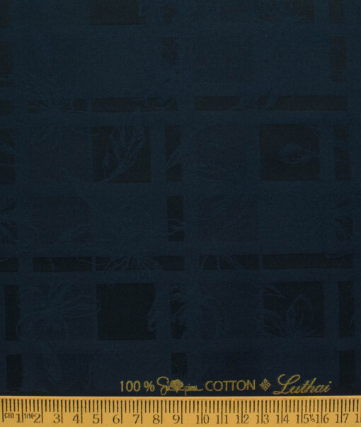 Luthai Men's Supima Cotton Self Design 2.25 Meter Unstitched Shirting Fabric (Dark Royal Blue)