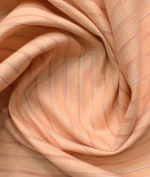 Cotton Fusion Men's Wrinkle Free Striped 2.25 Meter Unstitched Shirting Fabric (Peach)