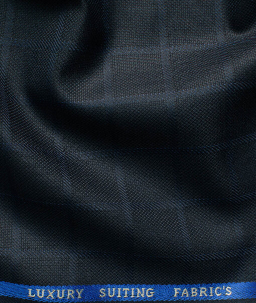 Canetti by Cadini Italy Men's Polyester Viscose  Checks 3.75 Meter Unstitched Suiting Fabric (Dark Blue)