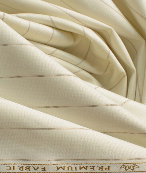 Mafatlal Men's Poly Cotton Striped 2.25 Meter Unstitched Shirting Fabric (Cream)