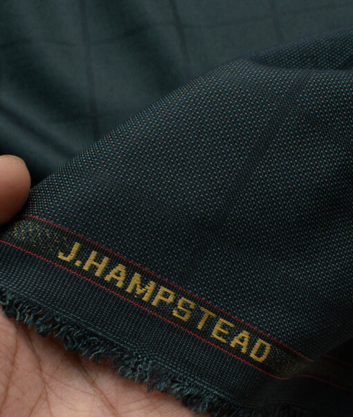 J.Hampstead Men's Terry Rayon  Checks  Unstitched Suiting Fabric (Dark Sea Green)