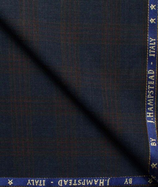 J.Hampstead Men's 60% Wool Super 140's Checks  Unstitched Suiting Fabric (Dark Blue)