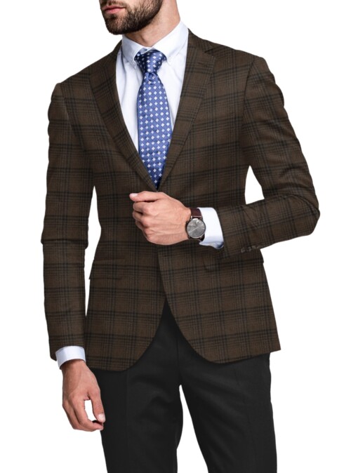Raymond Men's 52% Merino Wool  Checks  2.20 Meter Unstitched Tweed Jacketing & Blazer Fabric (Dark Brown)