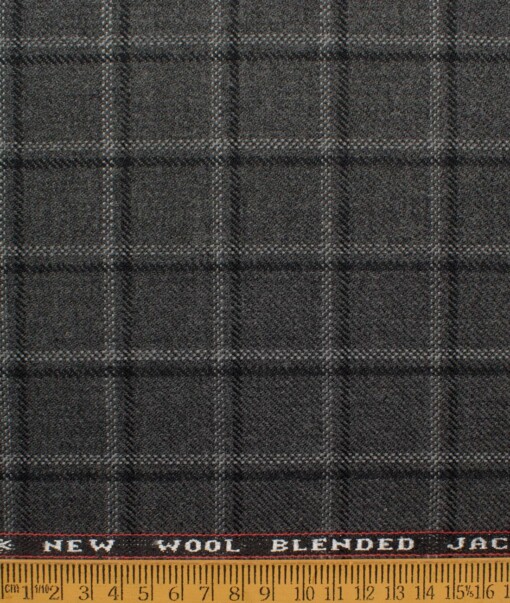 Raymond Men's 52% Merino Wool  Checks  2.20 Meter Unstitched Tweed Jacketing & Blazer Fabric (Grey)