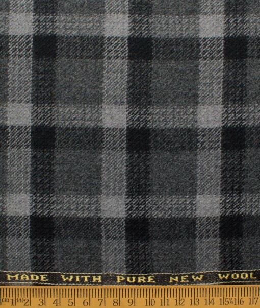 Raymond Men's 100% Merino Wool Checks  2.20 Meter Unstitched Tweed Jacketing & Blazer Fabric (Grey & Black)