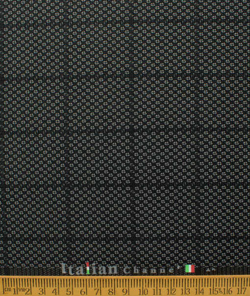 Italian Channel Men's Terry Rayon  Checks  Unstitched Suiting Fabric (Black)