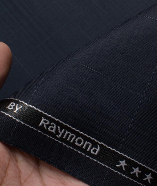 Raymond Men's Terry Rayon  Checks  Unstitched Suiting Fabric (Dark Navy Blue)