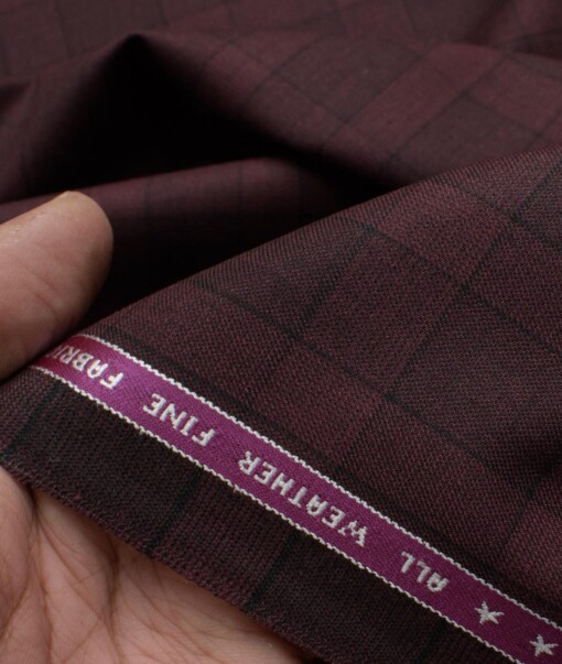 Raymond Men's Polyester Viscose  Checks  Unstitched Suiting Fabric (Wine)