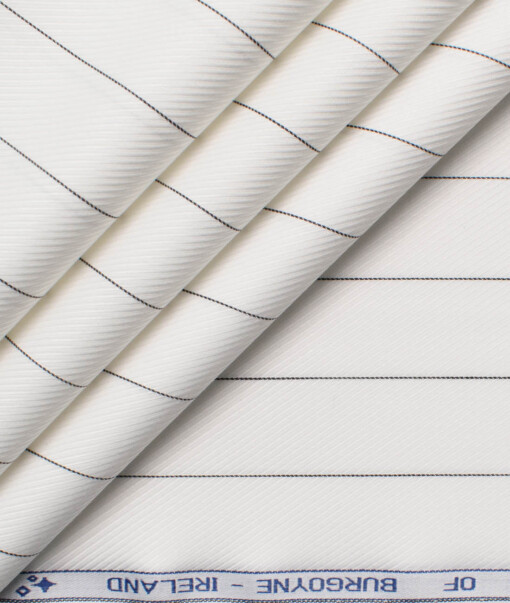Burgoyne Men's Giza Cotton Striped  Unstitched Shirting Fabric (White)