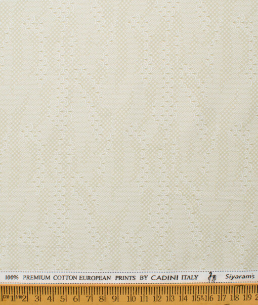 Cadini Men's Premium Cotton Printed  Unstitched Shirting Fabric (White & Beige)