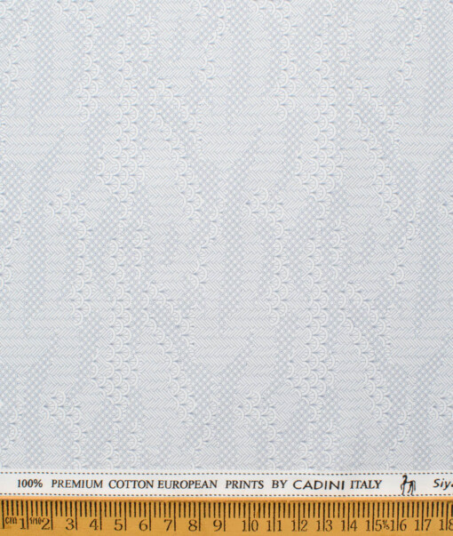 Cadini Men's Premium Cotton Printed  Unstitched Shirting Fabric (White & Blue)