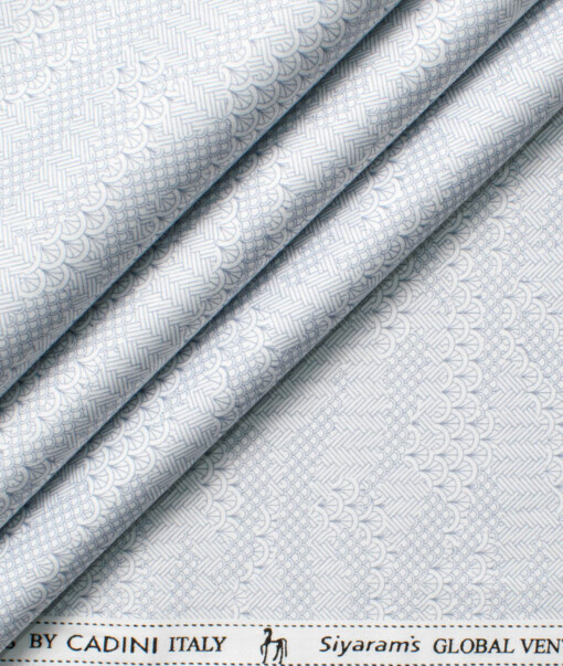 Cadini Men's Premium Cotton Printed  Unstitched Shirting Fabric (White & Blue)