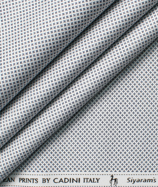 Cadini Men's Premium Cotton Printed  Unstitched Shirting Fabric (White & Dark Blue)