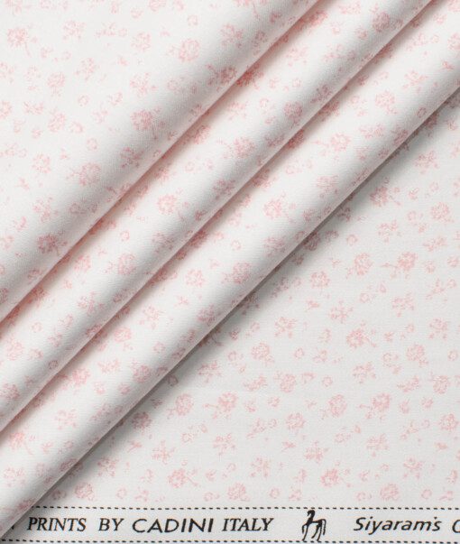Cadini Men's Premium Cotton Printed  Unstitched Shirting Fabric (White & Pink)
