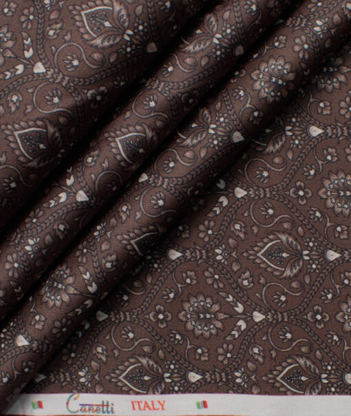 Canetti Men's Superfine Cotton Printed  Unstitched Shirting Fabric (Dark Brown)