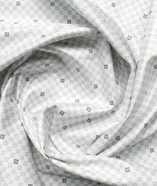 J.Hampstead Men's Premium Cotton Printed  Unstitched Shirting Fabric (White)