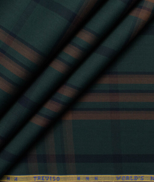 Treviso by Luthai Men's Giza Cotton Checks  Unstitched Shirting Fabric (Dark Pine Green)