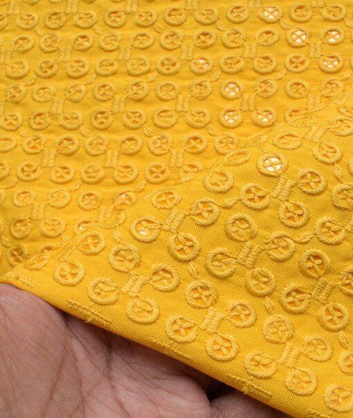 Nemesis Men's Cotton Embroidered  Unstitched Ethnic Kurta Fabric (Yellow)