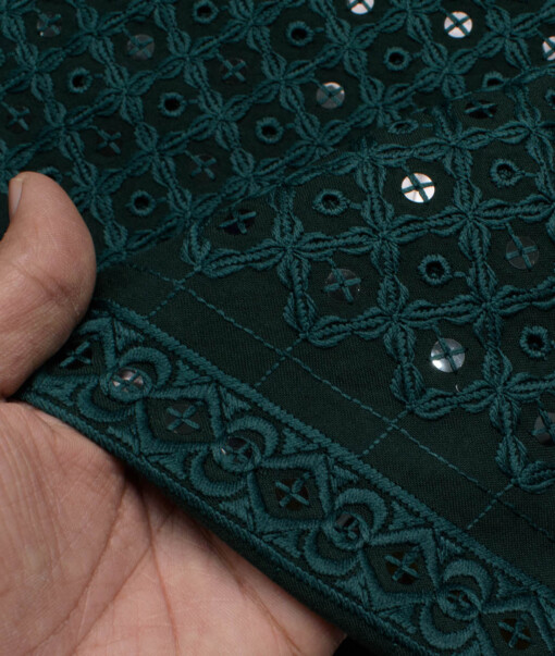Nemesis Men's Cotton Embroidered  Unstitched Ethnic Kurta Fabric (Dark Green)