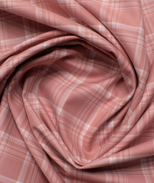 Soktas Men's Giza Cotton Checks  Unstitched Shirting Fabric (Blush Peach)